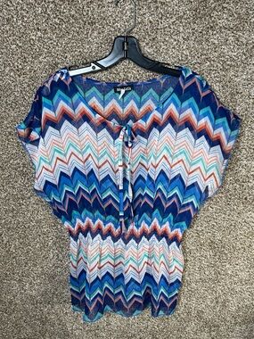 Navy Chevron Tie-Front Tunic